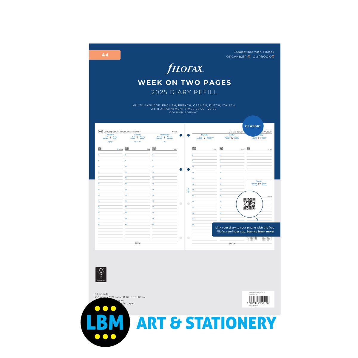 Filofax - 2025 A4 Diary Refill Week On Two Pages Appointments 25-68714 - LBM Art & Stationery Store