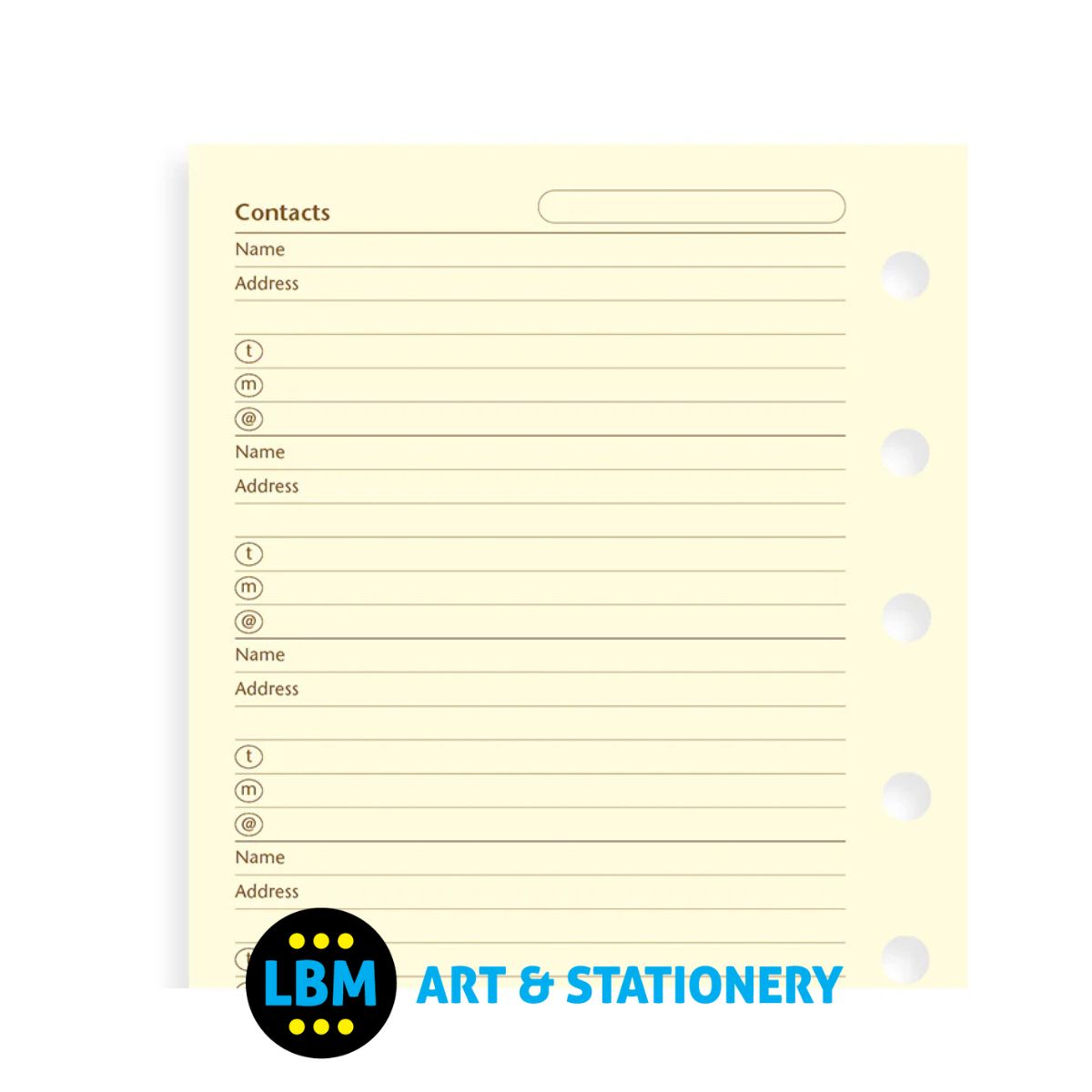 Filofax - Cotton Cream Contacts Name Address Telephone Refill - Pocket Organiser - 210253