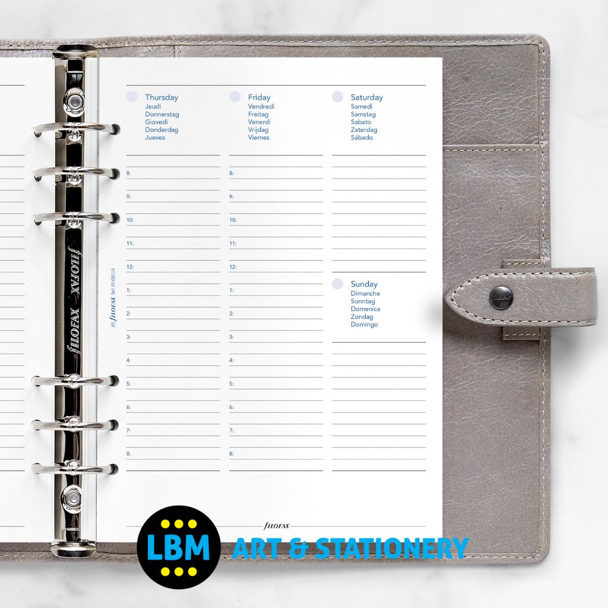 Filofax - Any Year Week On Two Pages Multi Language Diary Refill - A5 Organiser - AY-68514