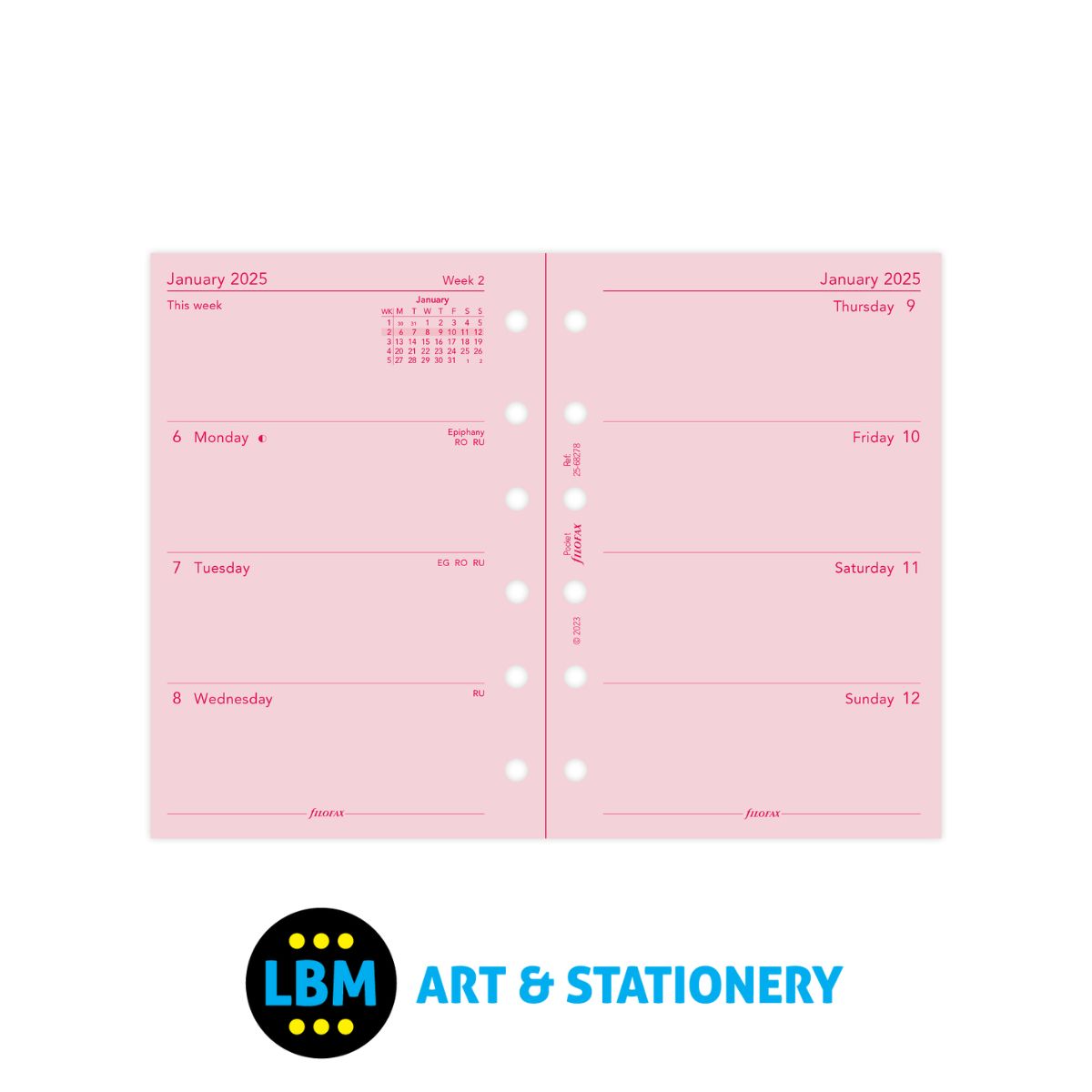 2025 Pocket Diary Refill Week On Two Pages Pink Organiser 25-68278