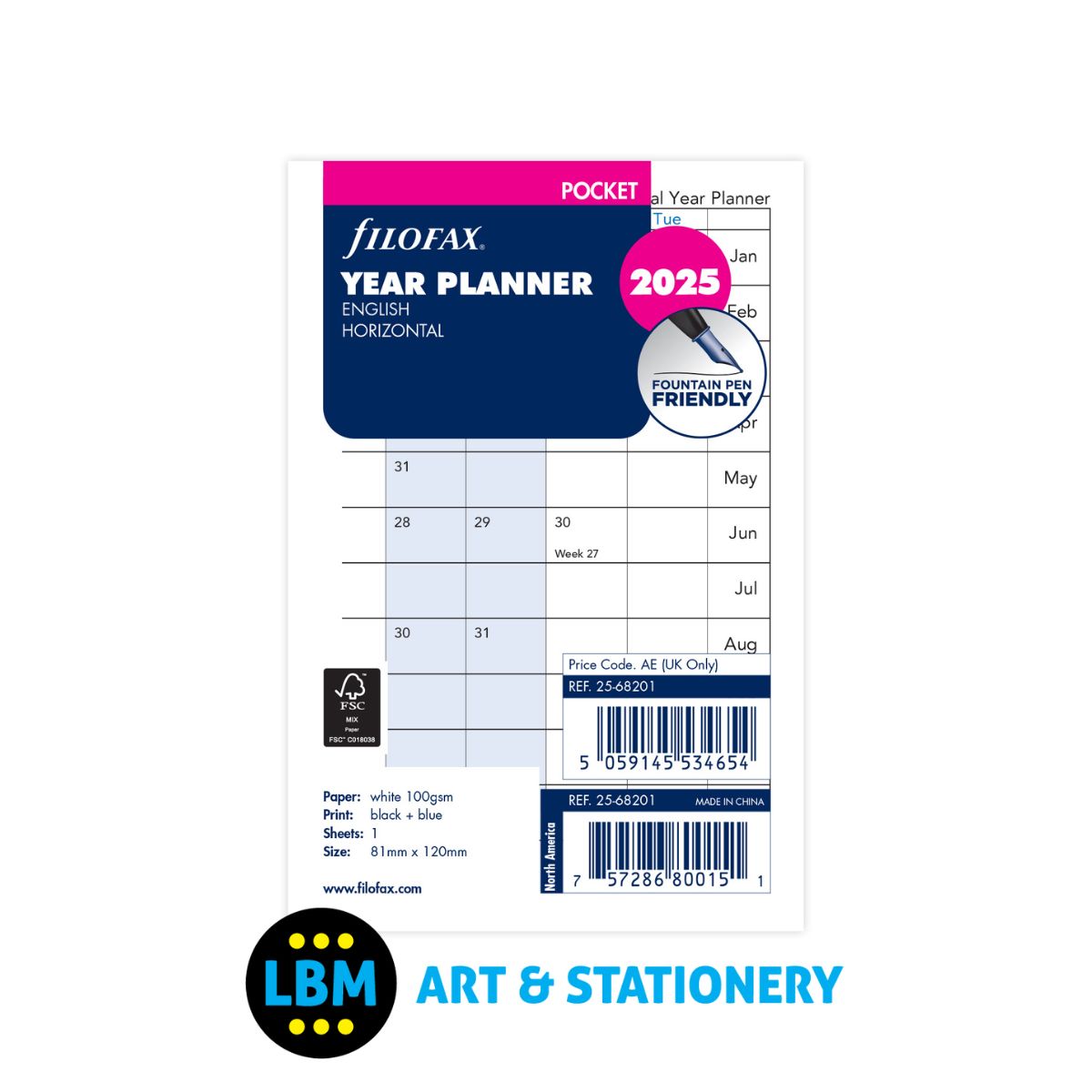 2025 Pocket size Year Planner Horizontal layout Diary Refill 25-68201