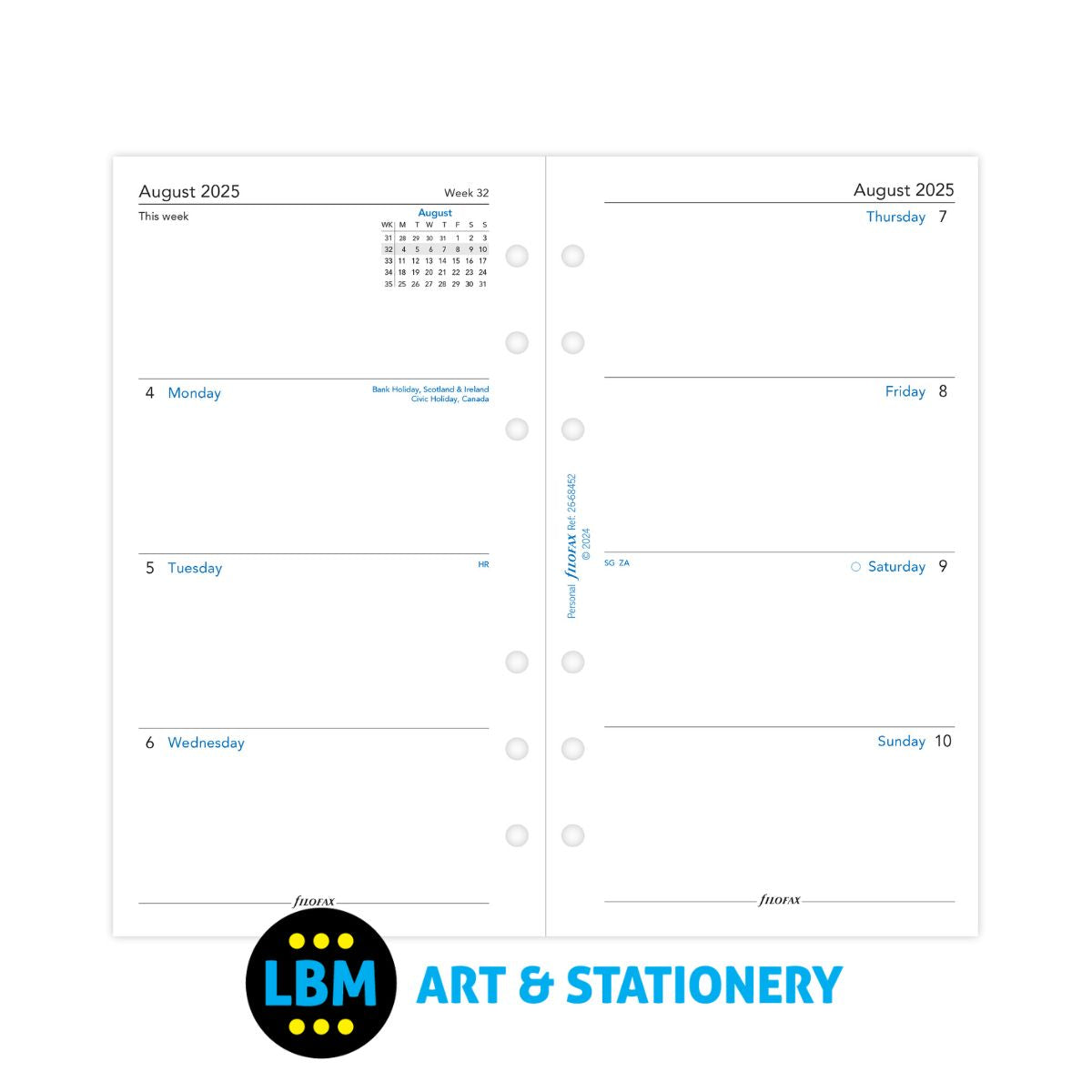 Filofax - 2025-2026 Mid Year Academic Week On Two Pages Diary Refill - Personal - 26-68452