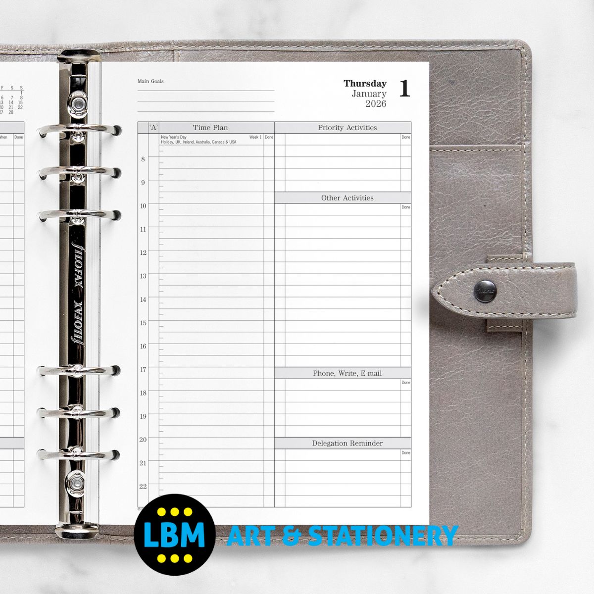 Filofax - 2026 Time Management One Day On Two Pages Diary English - A5 Organiser - 26-TM7031
