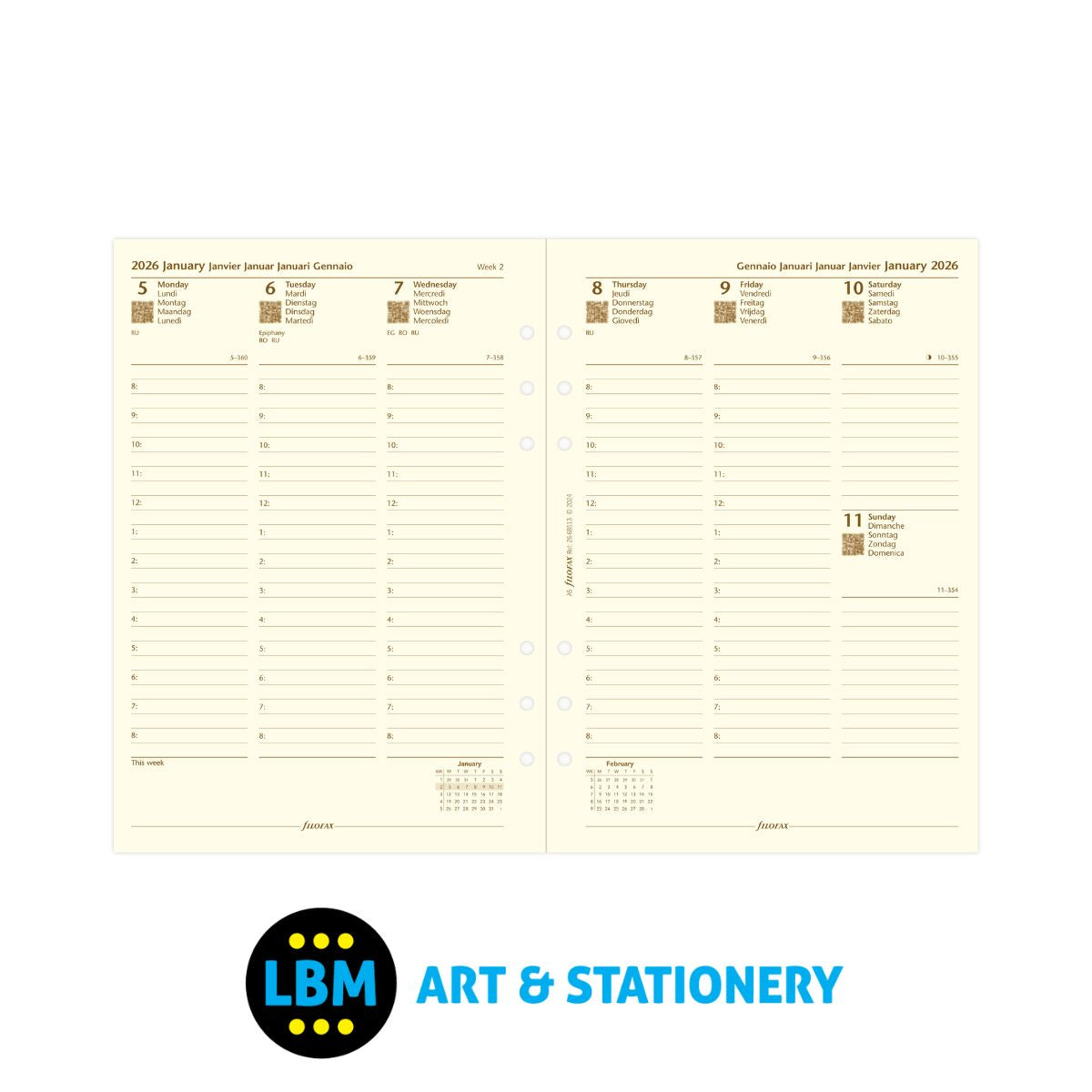 Filofax - 2026 Week On Two Pages Cotton Cream Diary Refill - A5 Organiser - 26-68513