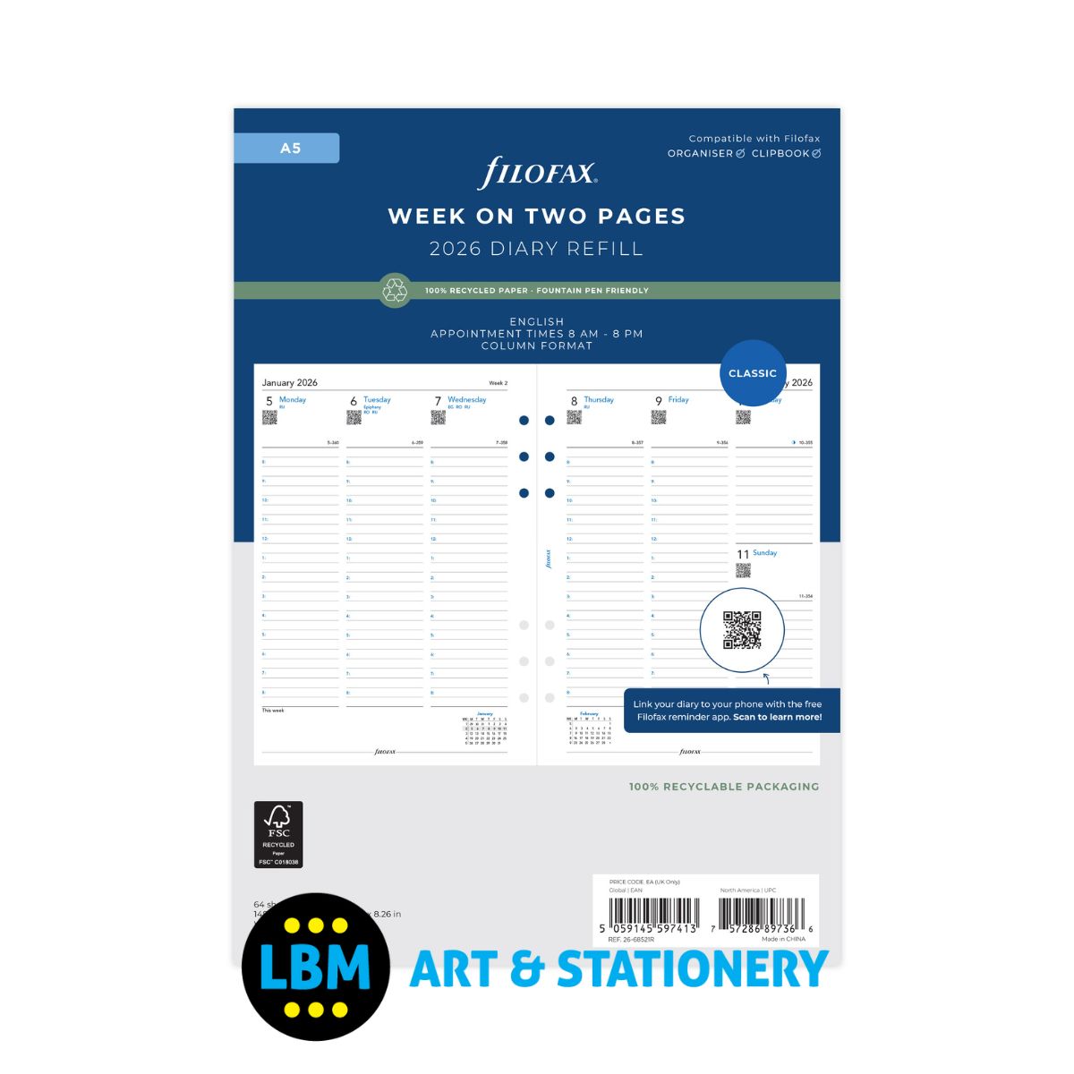 Filofax Botanical Organizer, Pocket Size, Blue - Six Rings