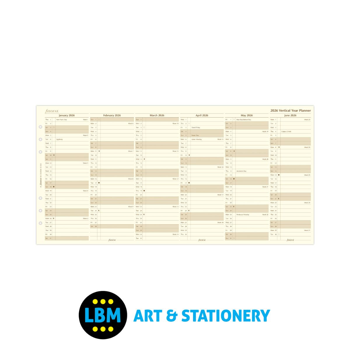 Filofax - 2026 Year Planner Vertical Layout Cotton Cream Diary Refill - A5 Organiser - 26-68508