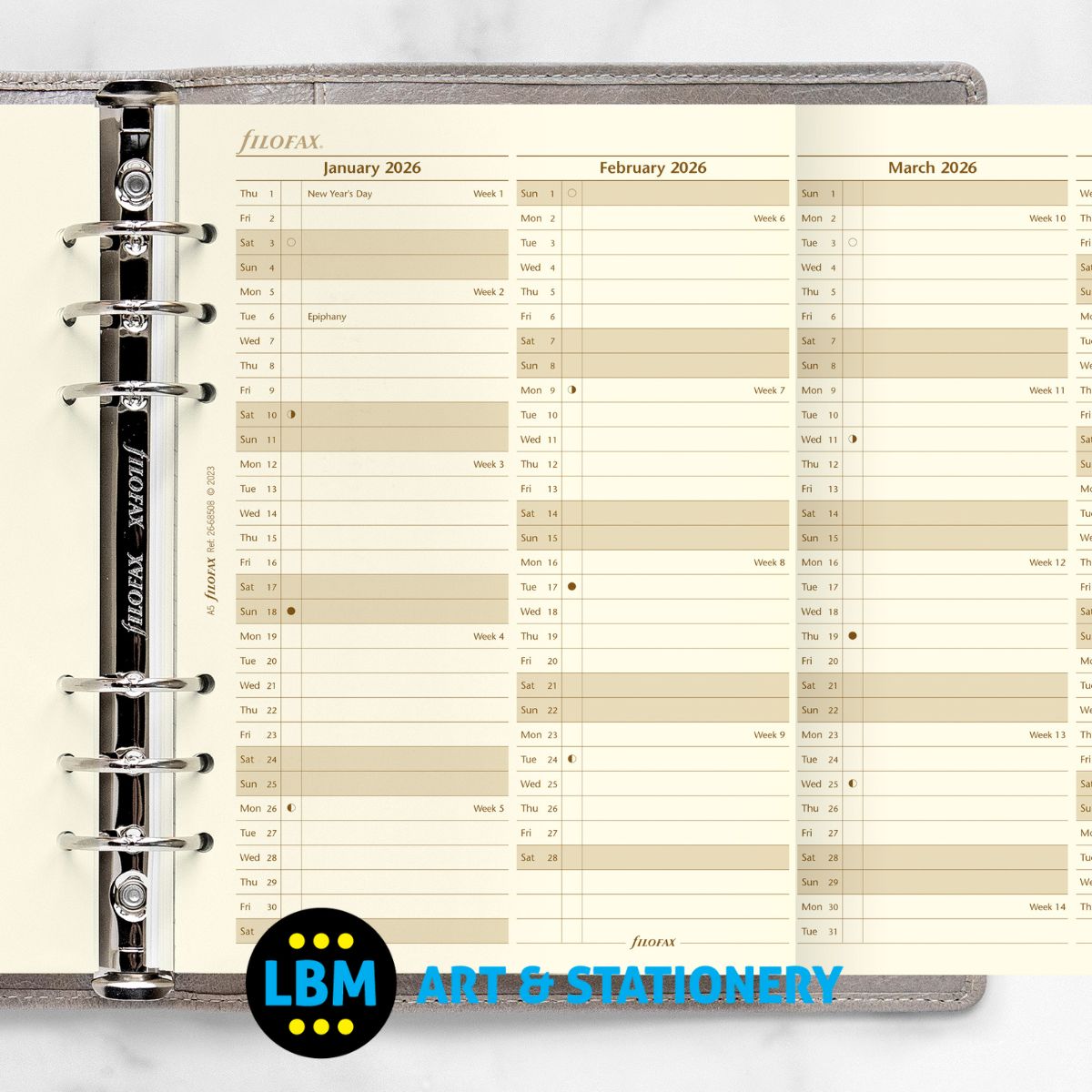 Filofax - 2026 Year Planner Vertical Layout Cotton Cream Diary Refill - A5 Organiser - 26-68508