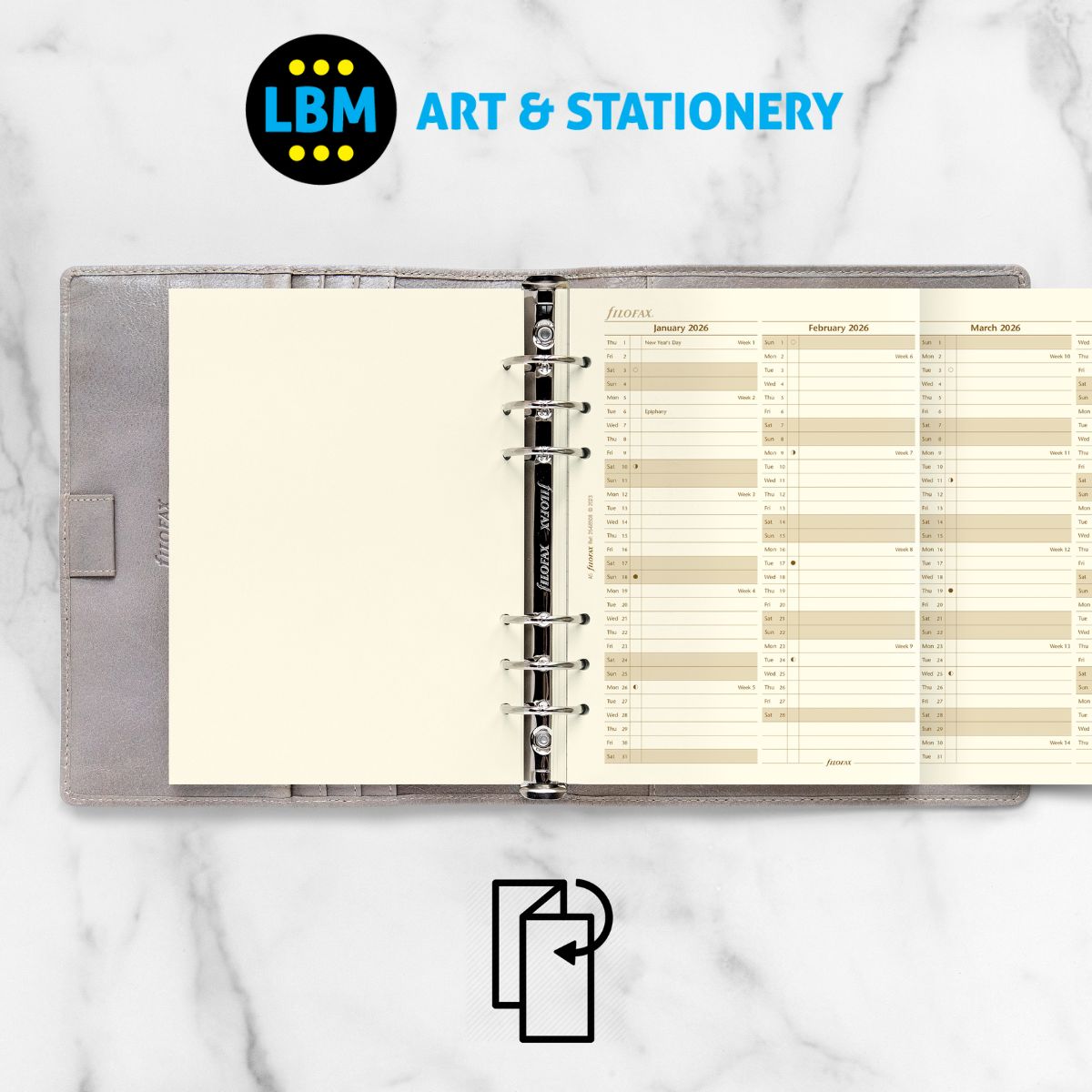 Filofax - 2026 Year Planner Vertical Layout Cotton Cream Diary Refill - A5 Organiser - 26-68508