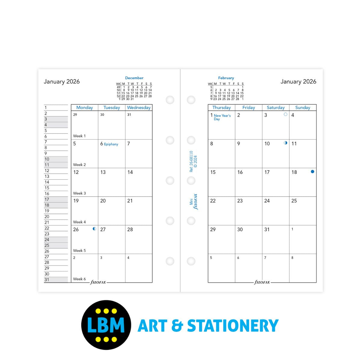 Filofax - 2026 Month On Two Pages Mini Diary Refill - Mini Organiser - 26-68110