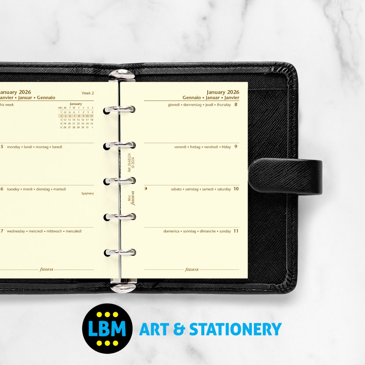 Filofax - 2026 Week On Two Pages Cotton Cream Diary Refill - Mini Organiser - 26-68124