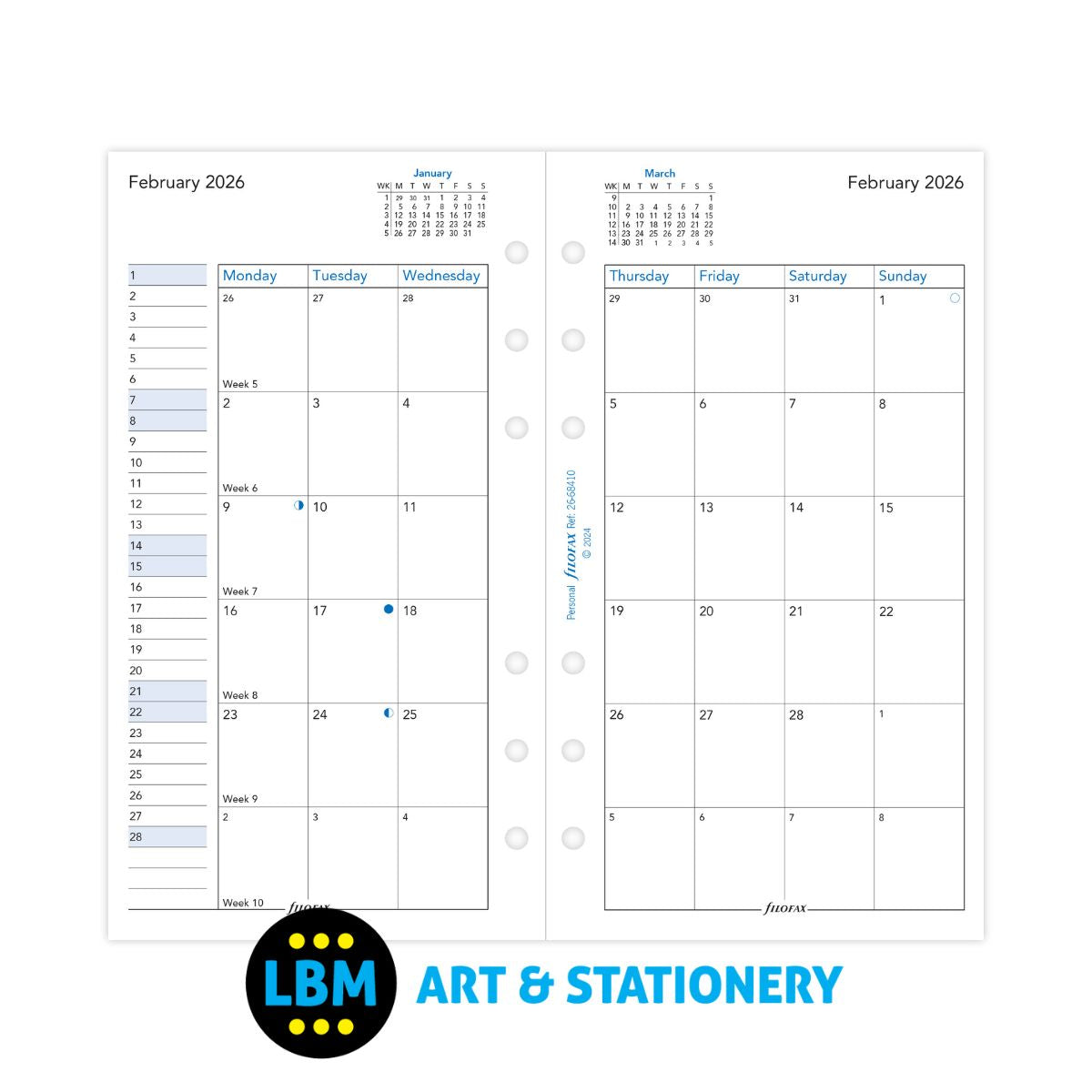 Filofax - 2026 Month On Two Pages Diary Refill - Personal - 26-68410