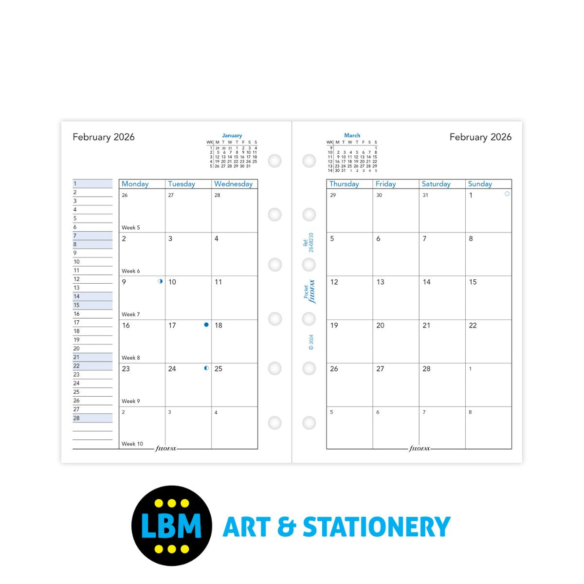 Filofax - 2026 Month On Two Pages Diary Refill - Pocket Organiser - 26-68210