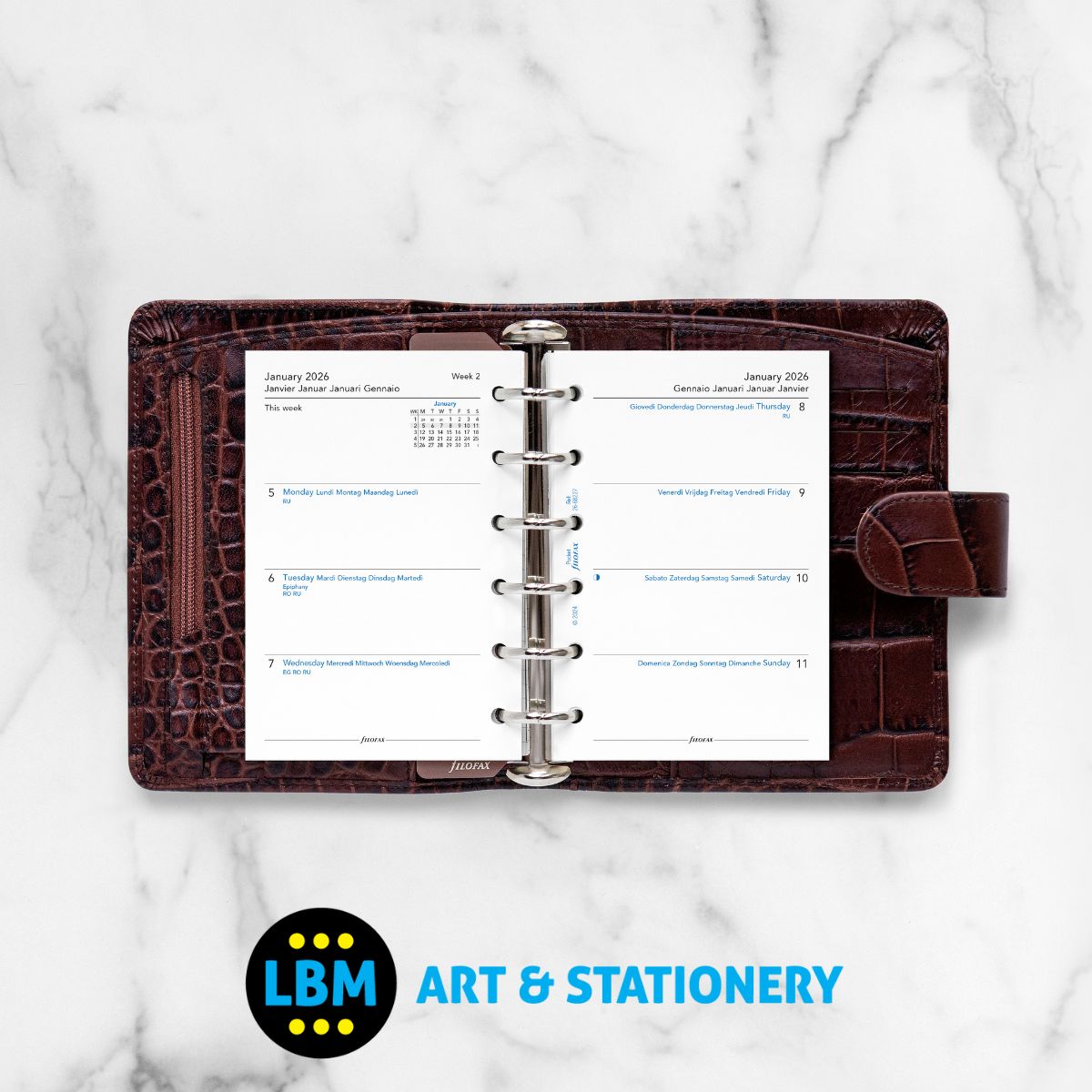 Filofax - 2026 Week On Two Pages Multi Language Diary Refill - Pocket Organiser - 26-68227