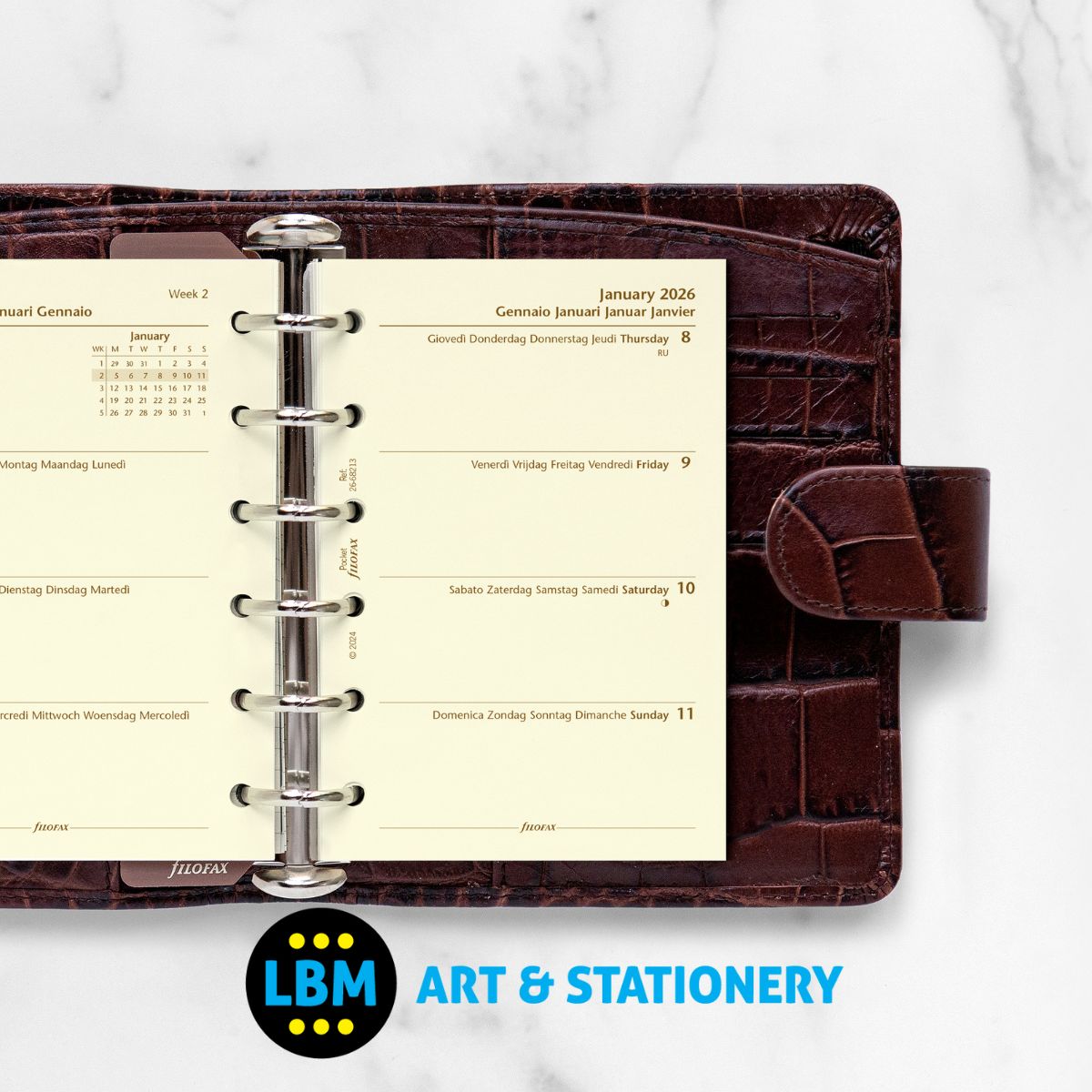 Filofax - 2026 Week On Two Pages Cotton Cream Multi-Language Diary Refill - Pocket Organiser - 26-68213