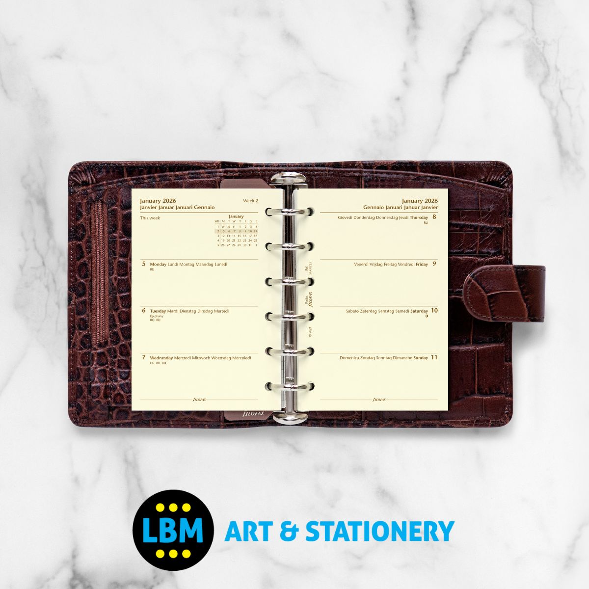 Filofax - 2026 Week On Two Pages Cotton Cream Multi-Language Diary Refill - Pocket Organiser - 26-68213