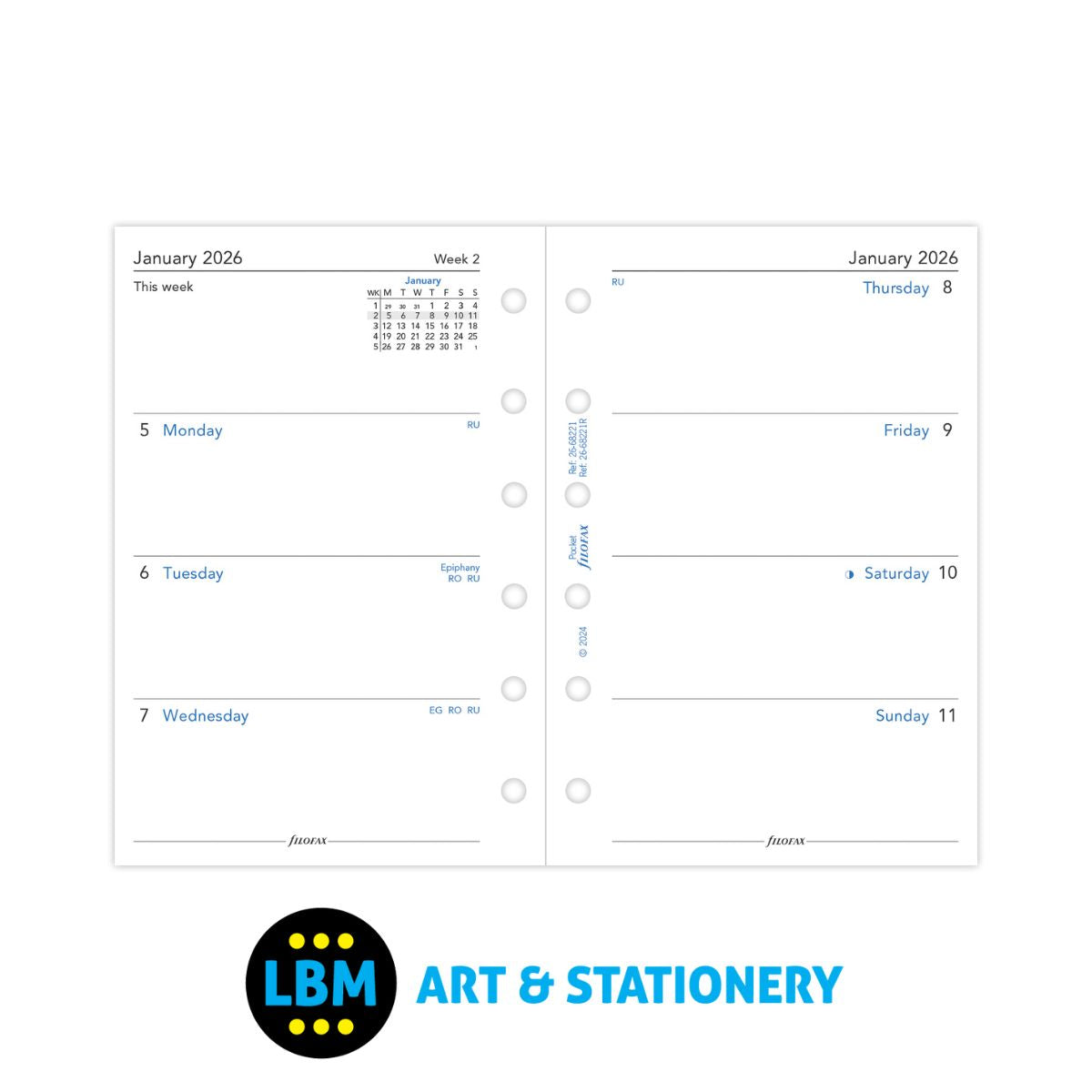 Filofax - 2026 Week On Two Pages Diary Refill - Pocket Organiser - 26-68221