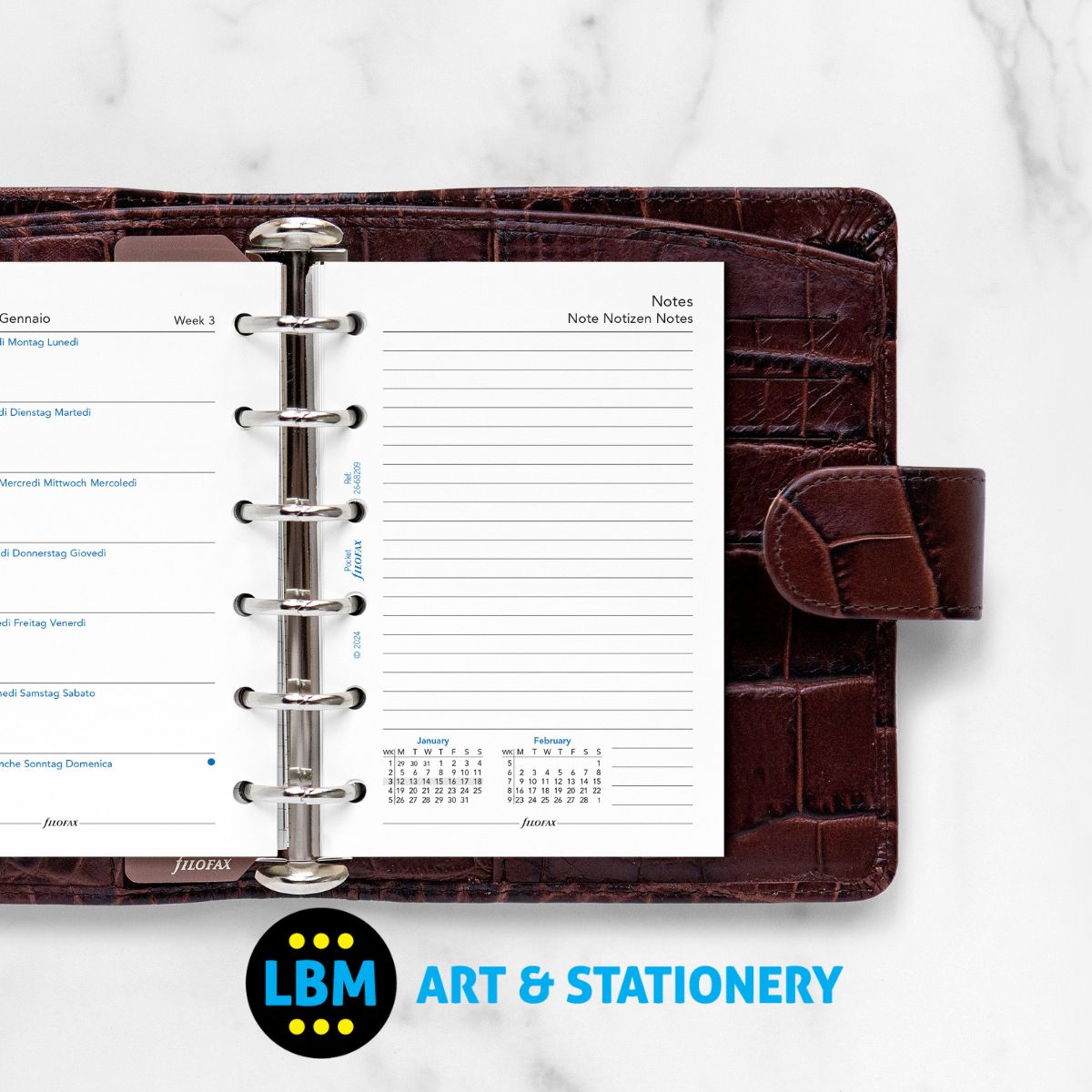 Filofax - 2026 Week On One Page with Notes Diary Refill - Pocket Organiser - 26-68209