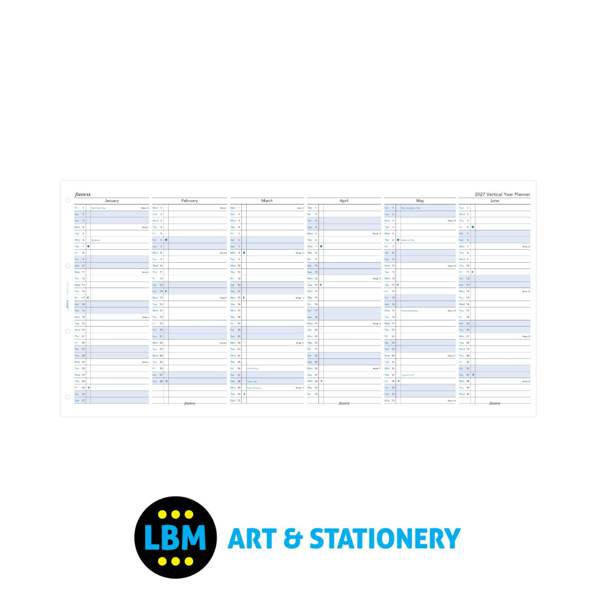 Filofax - 2027 Year Planner Vertical Layout Diary Refill - A4 Organiser - 27-68702