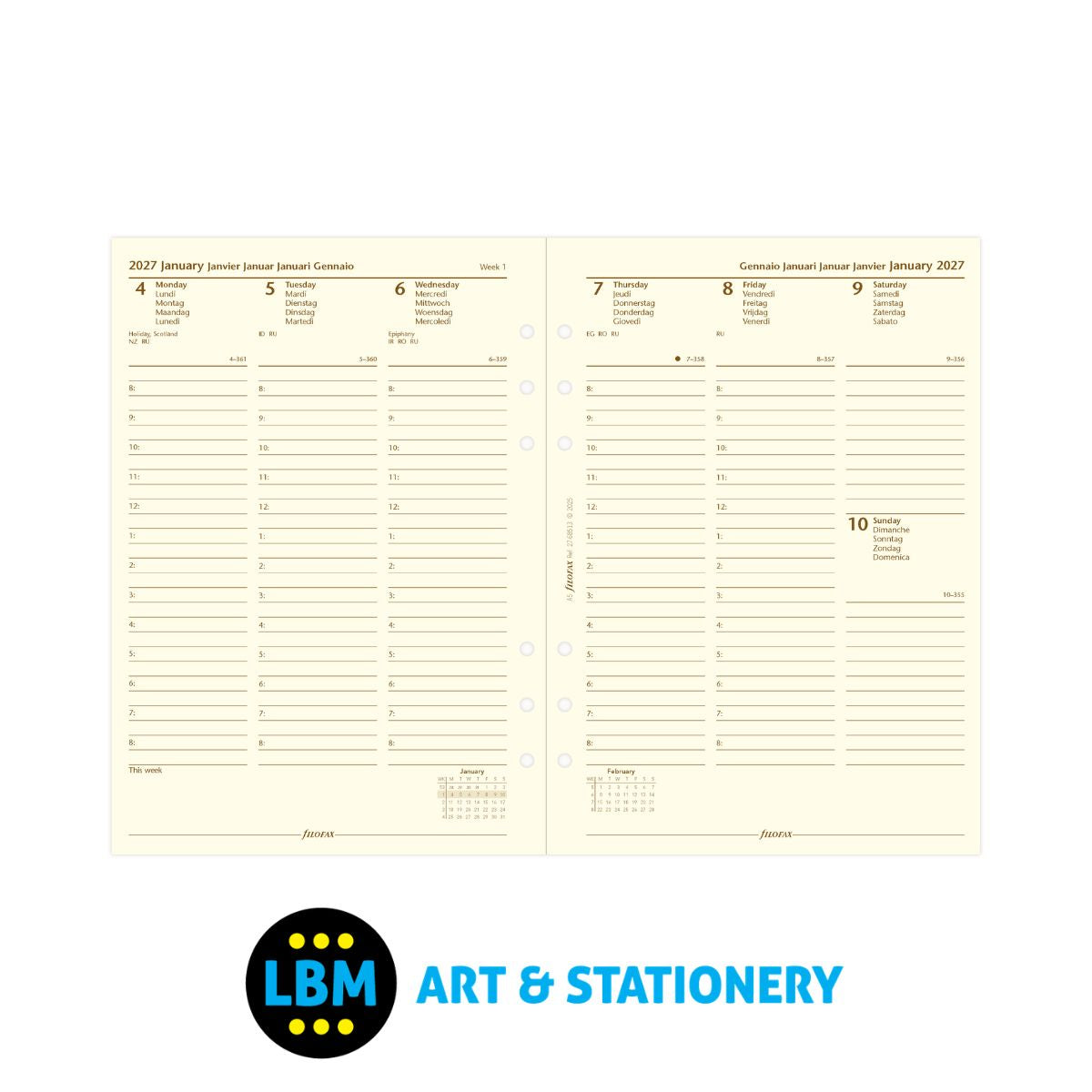 Filofax - 2027 Week On Two Pages Cotton Cream Diary Refill - A5 Organiser - 27-68513