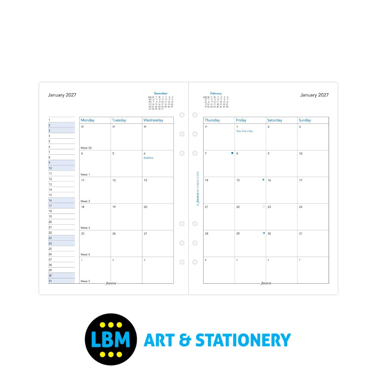 Filofax - 2027 One Month On Two Pages Diary Refill - A5 Organiser 27-68510