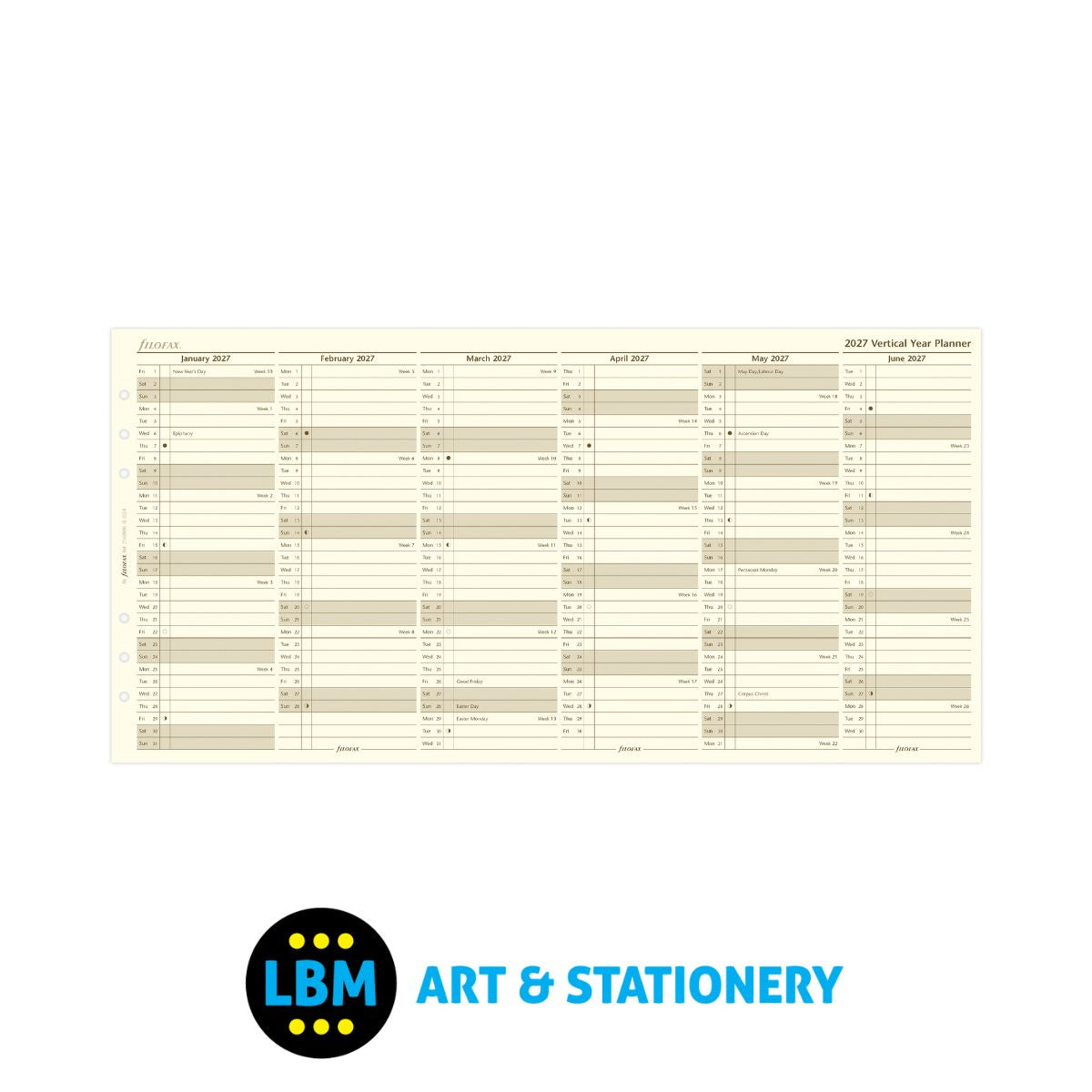 Filofax - 2027 Year Planner Vertical Layout Cotton Cream Diary Refill - A5 Organiser - 27-68508