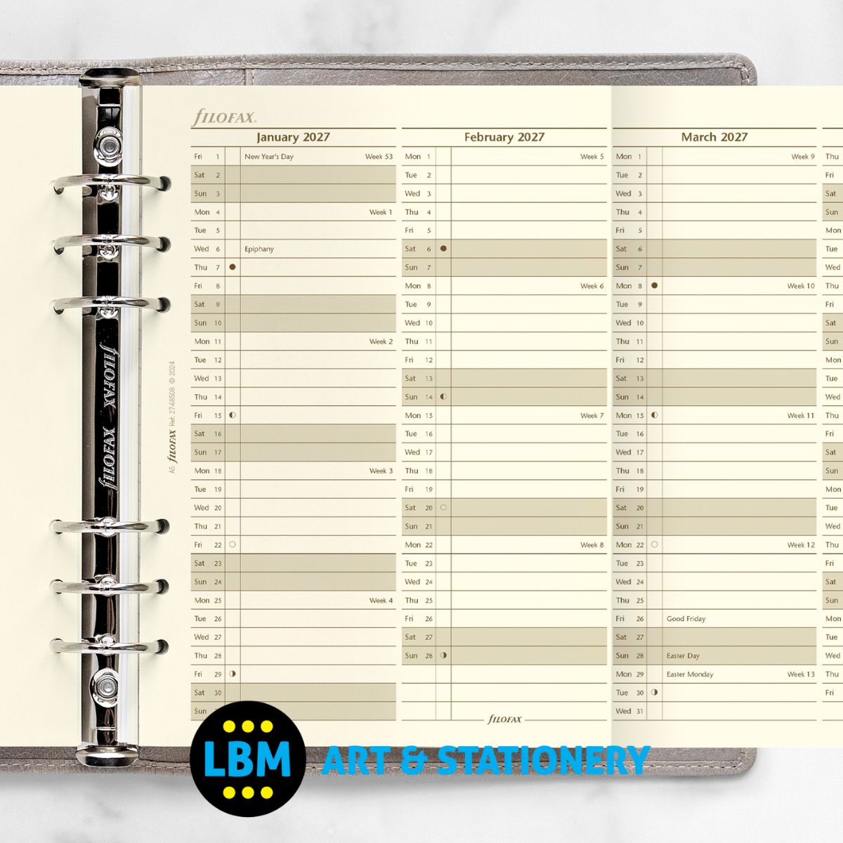Filofax - 2027 Year Planner Vertical Layout Cotton Cream Diary Refill - A5 Organiser - 27-68508