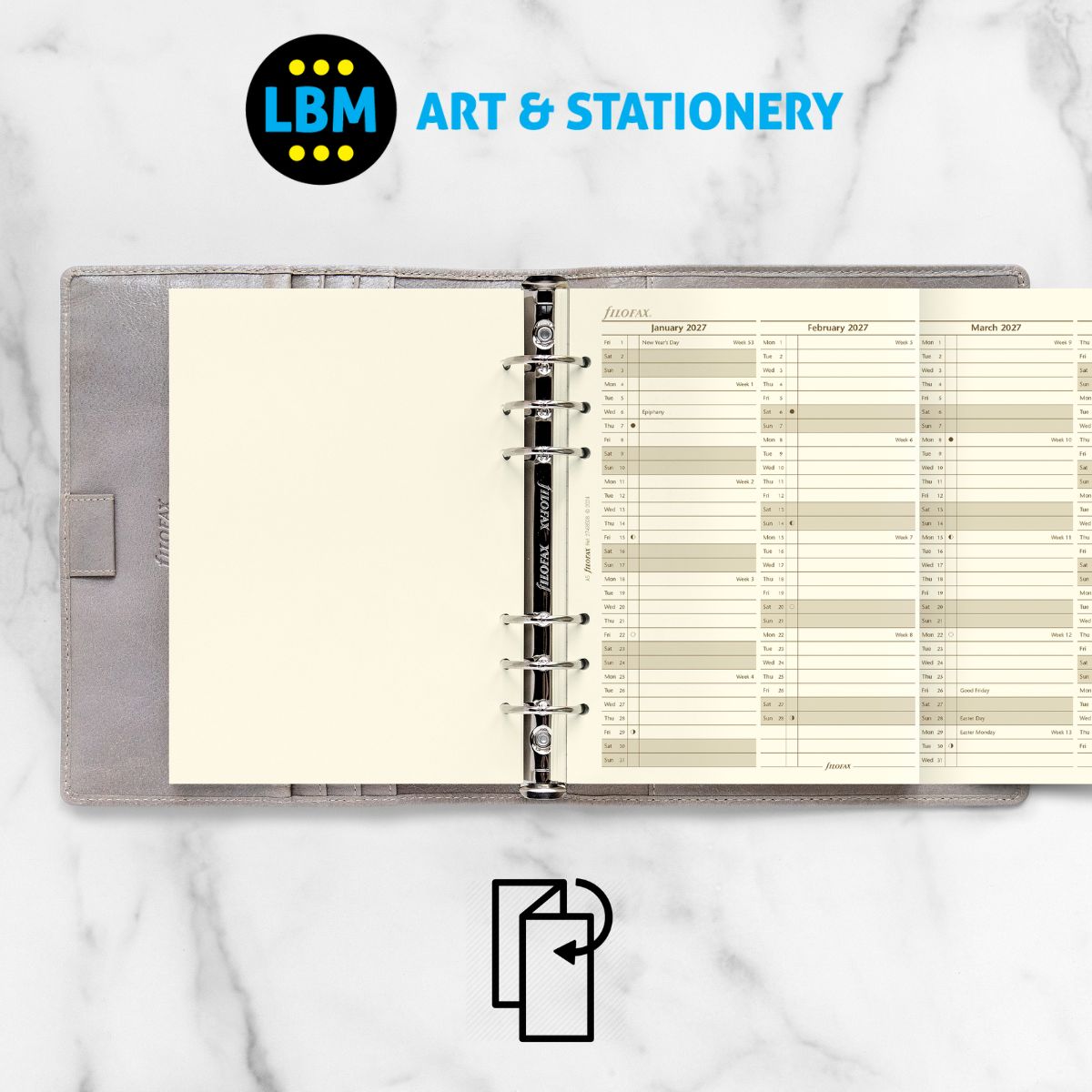 Filofax - 2027 Year Planner Vertical Layout Cotton Cream Diary Refill - A5 Organiser - 27-68508