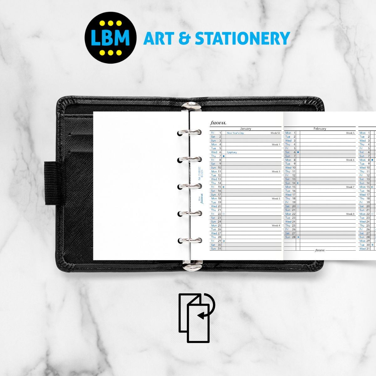 Filofax - 2027 Year Planner Vertical layout Diary Refill - Mini Organiser - 27-68102