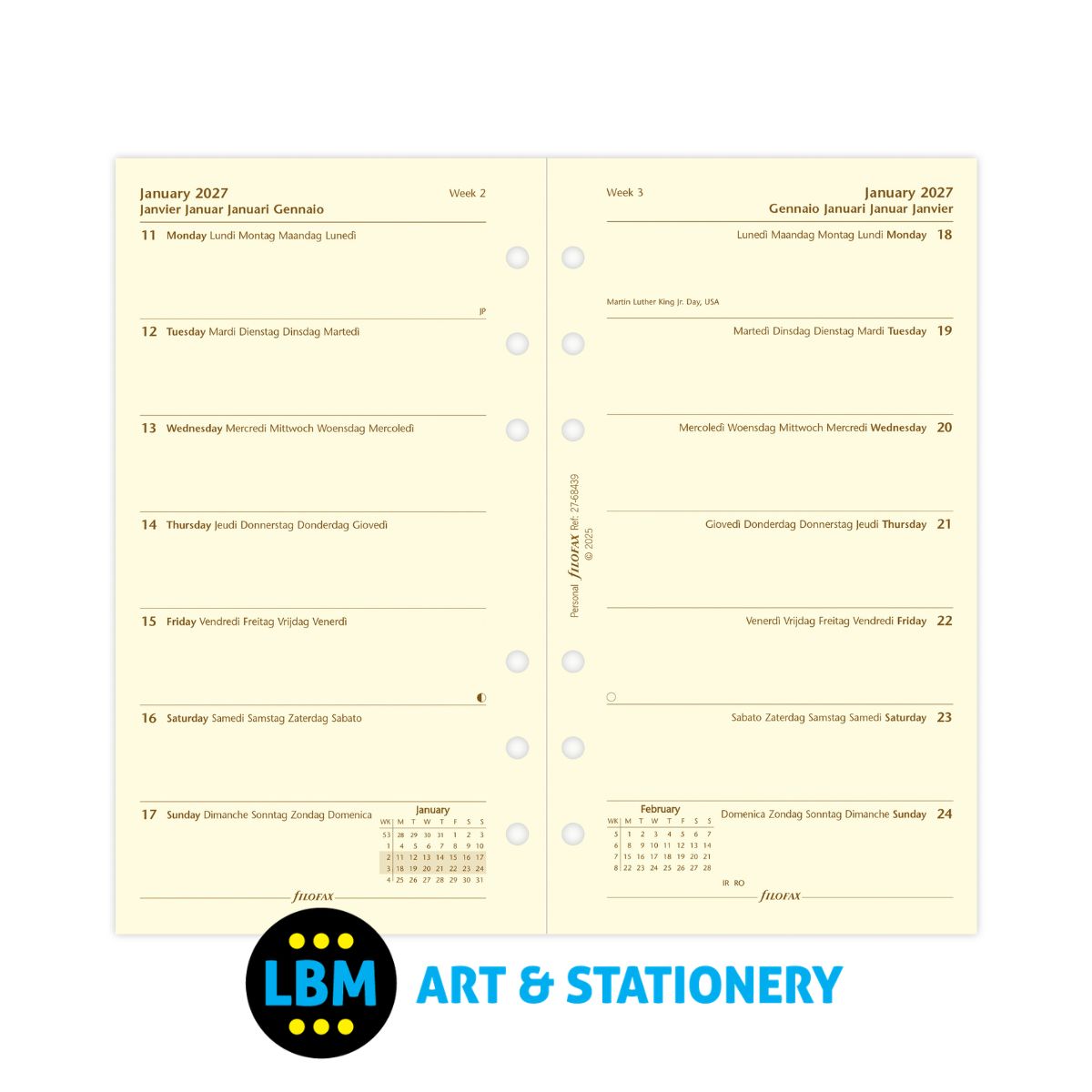 Filofax - 2027 Week On One Page Cotton Cream Diary Refill - Personal Organiser - 27-68439