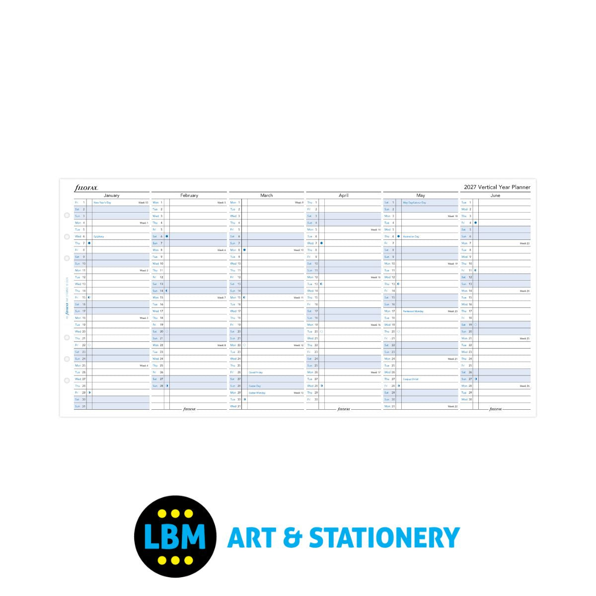 Filofax - 2027 Year Planner Vertical Layout Diary Refill - A5 Organiser - 27-68501