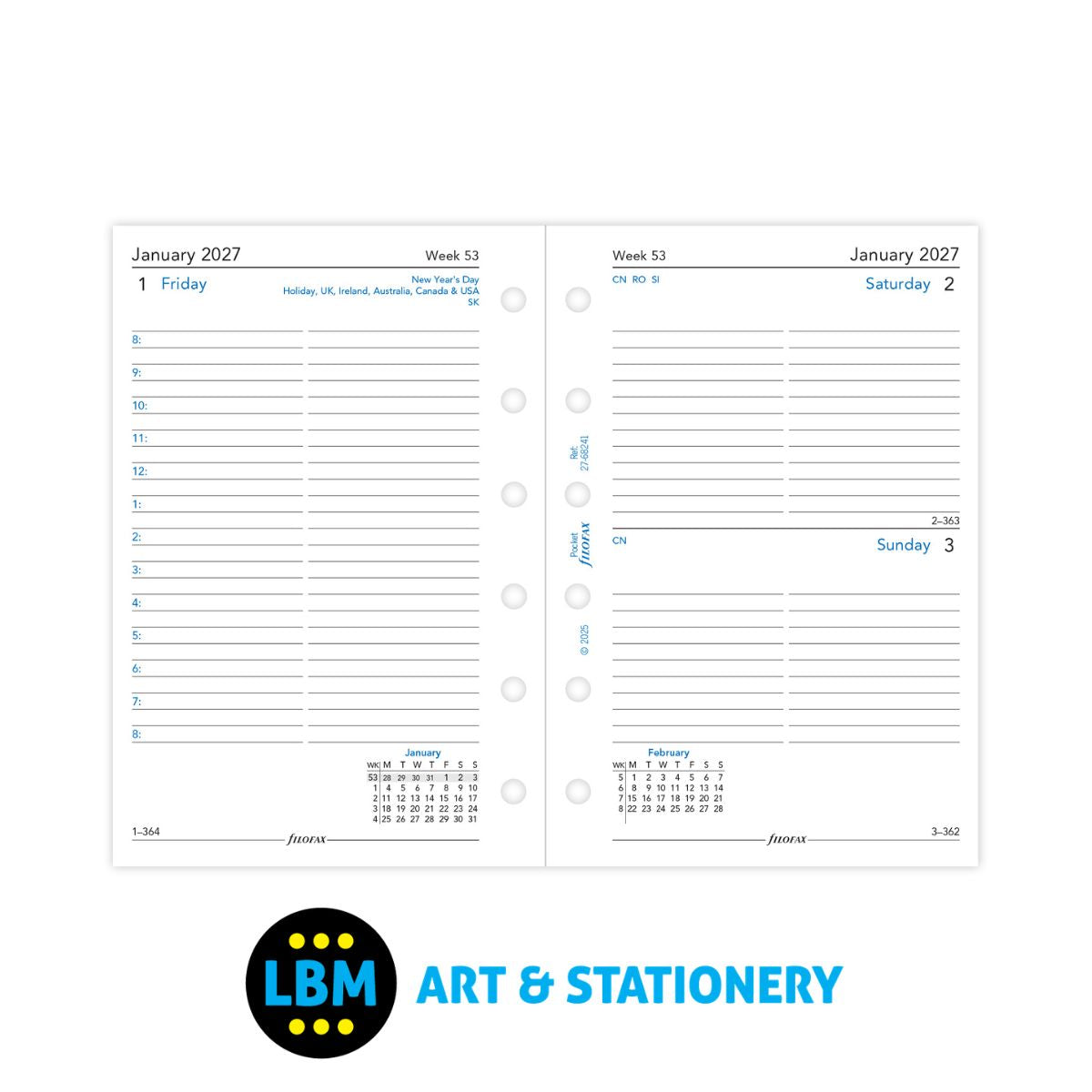 Filofax - 2027 One Day On A Page Diary With Appointments - Pocket Organiser 27-68241