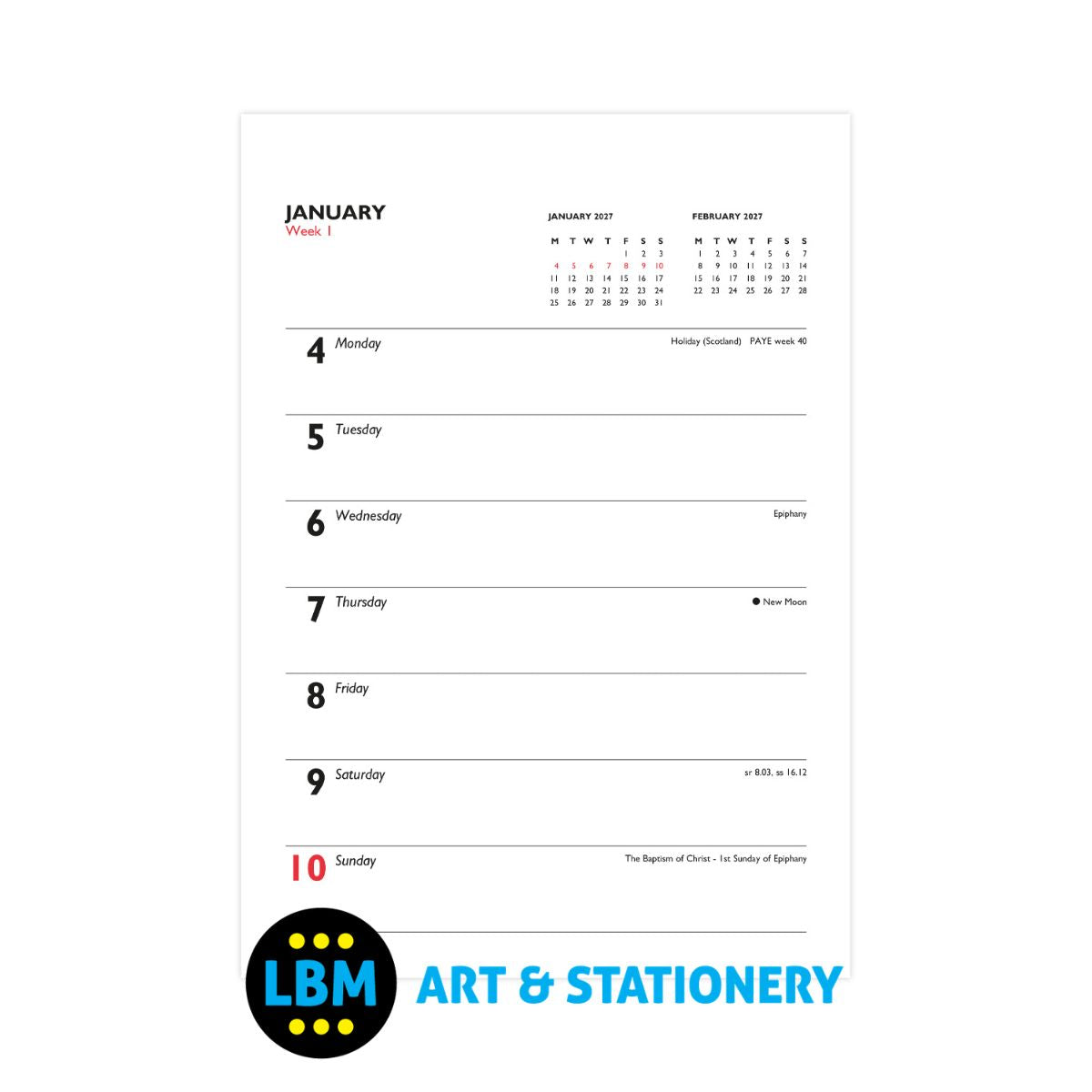 Letts - Business Weekly Tablet Wall Calendar 2027