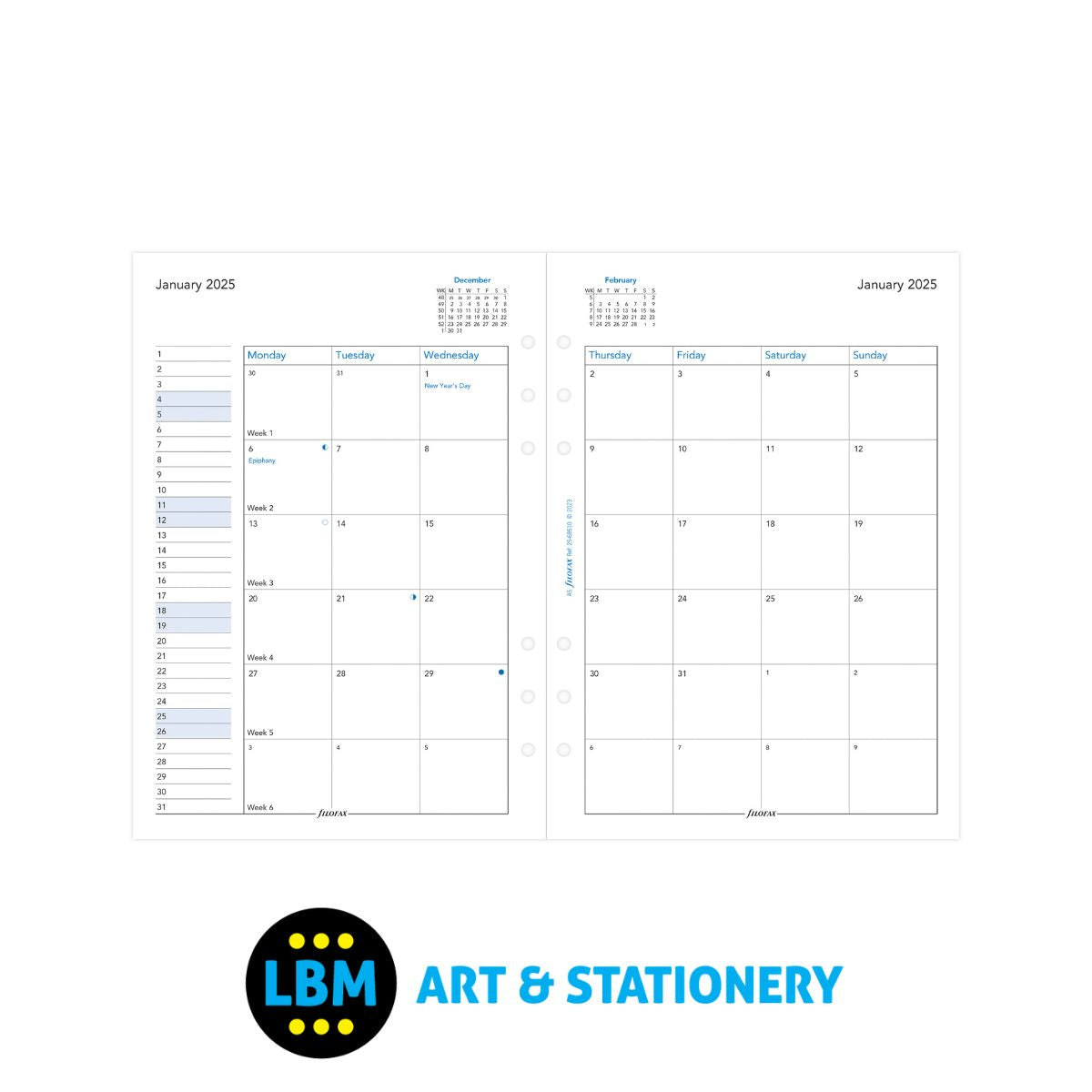 Filofax - 2025 A5 Diary Refill One Month On Two Pages Organiser 25-68510 - LBM Art & Stationery Store