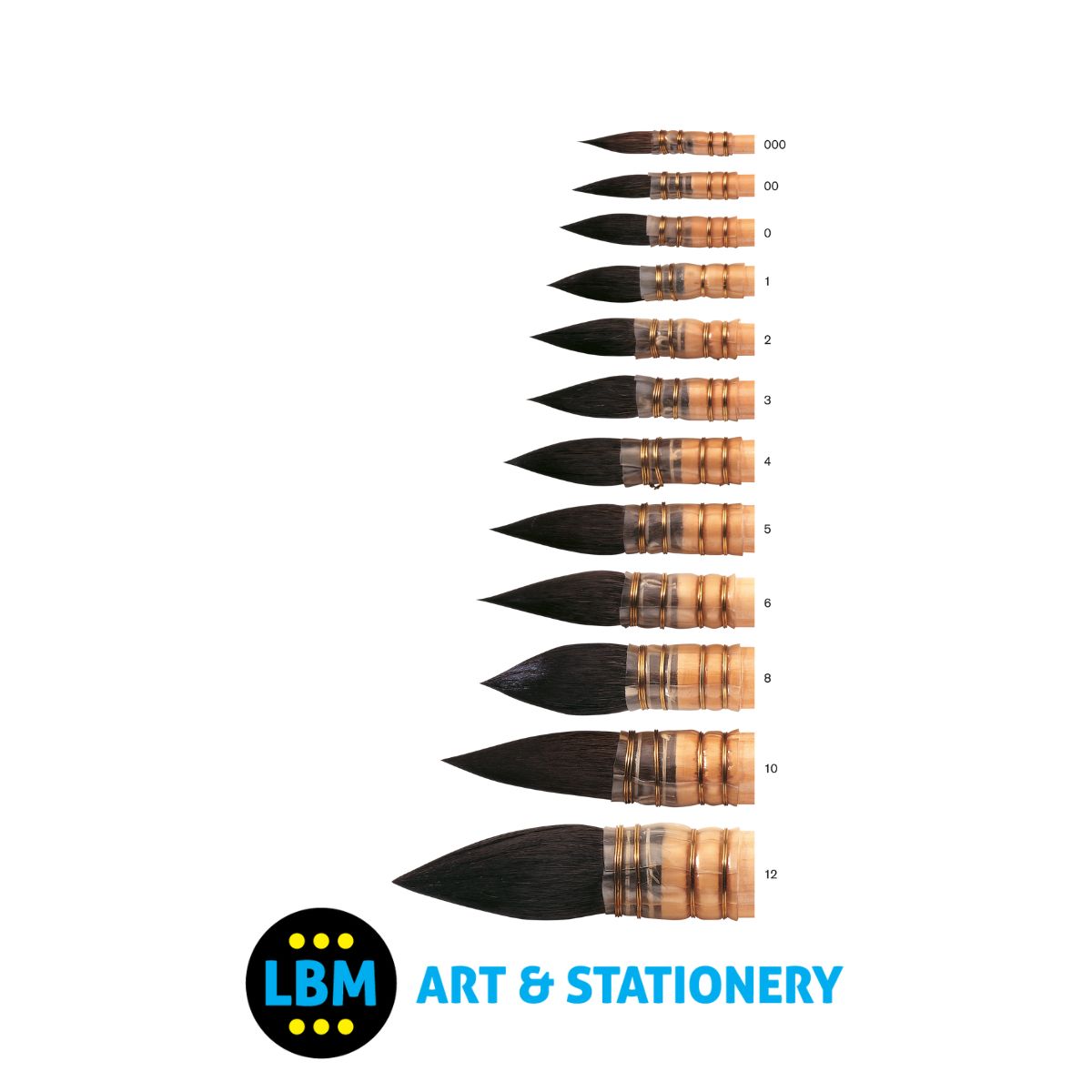 Winsor & Newton - Pure Squirrel Watercolour Brush Round Pointed Size No.12 - LBM Art & Stationery Store