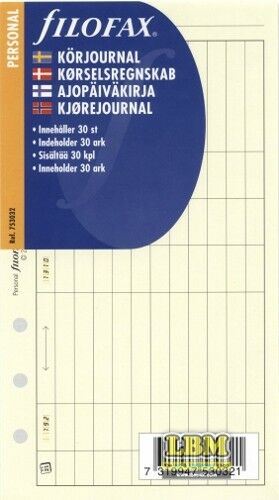 Filofax - Personal size Drivers Mileage Log with Icons Cream Refill Insert 753032 - LBM Art & Stationery Store