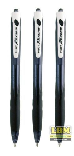 Pilot - 3 x Pilot Rexgrip Ballpoint Pens 0.7mm Tip BLACK Ink BRG-10F-BB-BG - LBM Art & Stationery Store