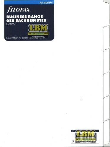 Filofax - A5 size Blank Index 6-Part Plain Tab White Divider Refill 250192 - LBM Art & Stationery Store