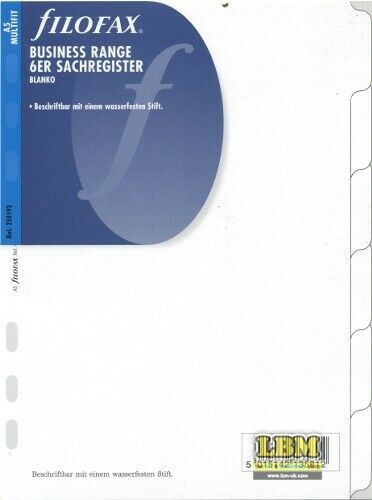 Filofax - A5 size Blank Index 6-Part Plain Tab White Divider Refill 250192 - LBM Art & Stationery Store