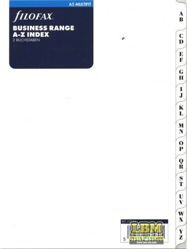Filofax - A5 size A-Z Alphabetical Index White Divider Organiser Refill 250191 - LBM Art & Stationery Store