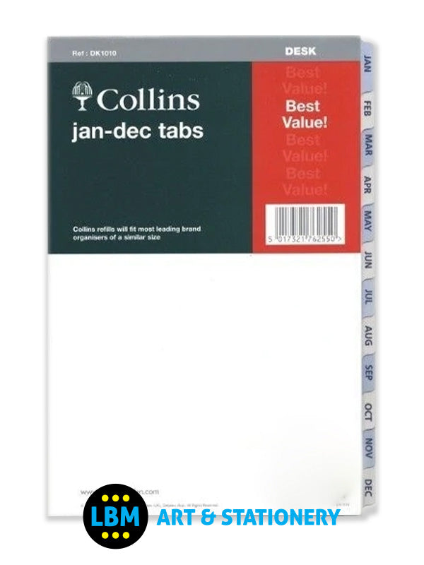 Collins - Desk size January To December Index Divider Insert Refill DK1010 - LBM Art & Stationery Store