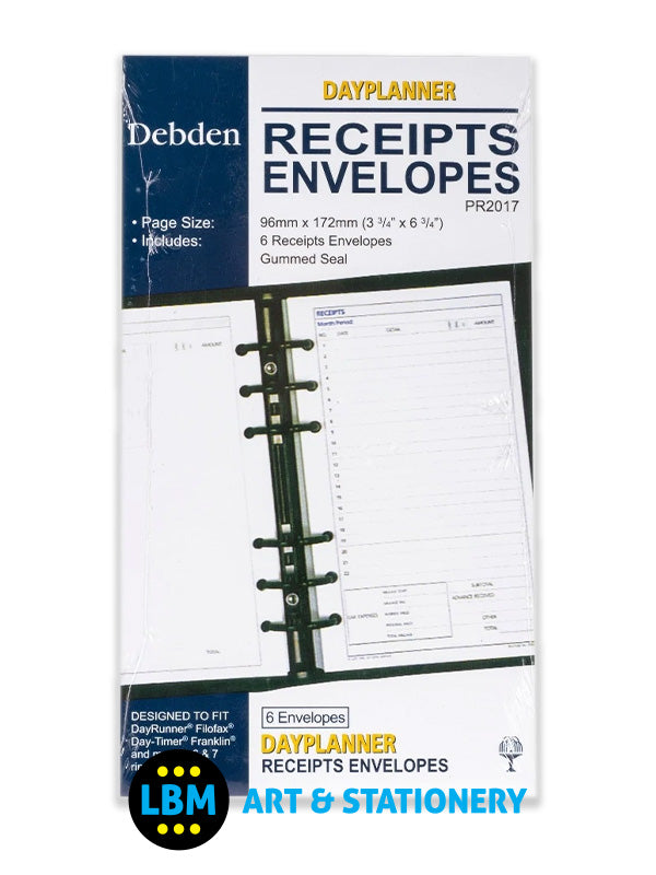 Collins - Personal size Receipts Envelopes Pack of 6 Refill Insert PR2017 - LBM Art & Stationery Store