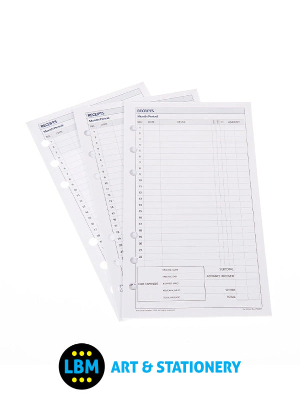 Collins - Personal size Receipts Envelopes Pack of 6 Refill Insert PR2017 - LBM Art & Stationery Store