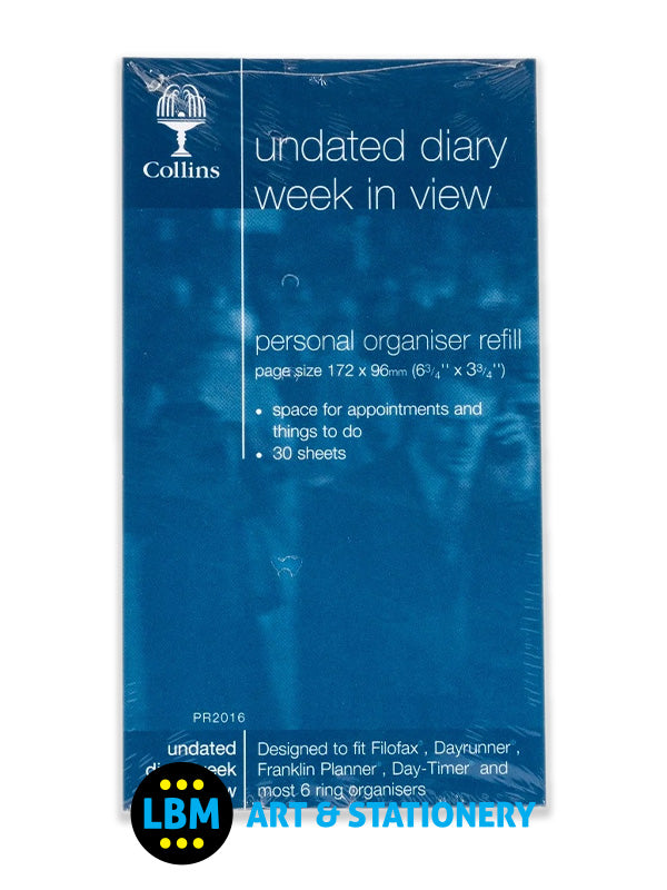 Collins - Personal size Undated Any Year Week In View Diary Insert Refill PR2016 - LBM Art & Stationery Store