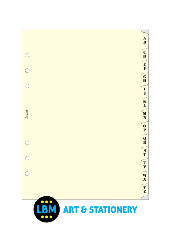Filofax - A5 size A-Z Index Alphabetical Cream Divider Organiser Refill 341664 - LBM Art & Stationery Store