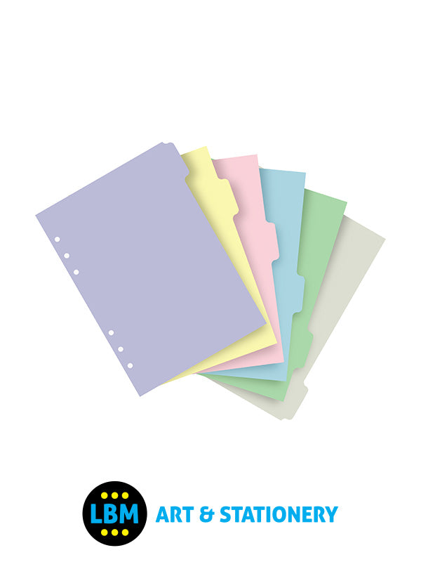 Filofax - A5 size Index Pastel Coloured 6-Part Blank Tab Divider Refill 132614 - LBM Art & Stationery Store