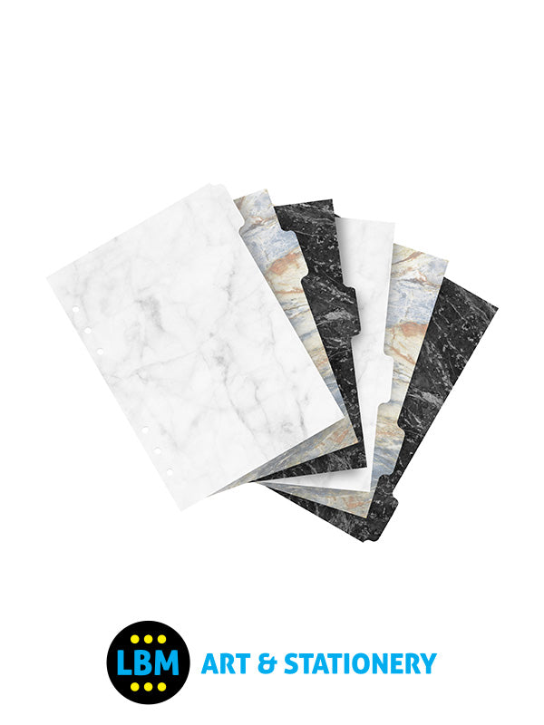 Filofax - A5 size Marble Coloured Index 6-Part Blank Tab Divider Refill 132616 - LBM Art & Stationery Store