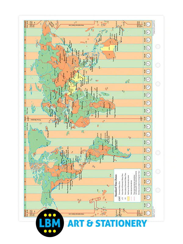 Filofax - A5 size World Map Organiser Refill 341904 - LBM Art & Stationery Store
