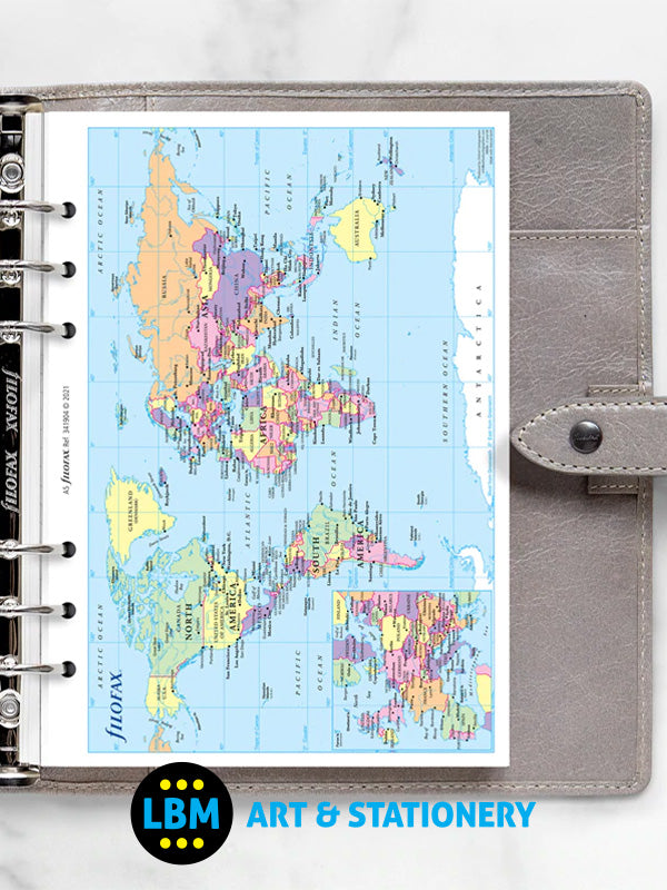 Filofax - A5 size World Map Organiser Refill 341904 - LBM Art & Stationery Store