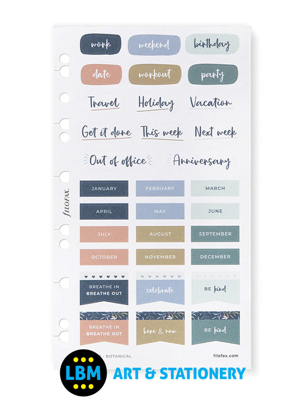Filofax - Botanical Assorted Stickers Personal A5 Multifit Refill 132815 - LBM Art & Stationery Store