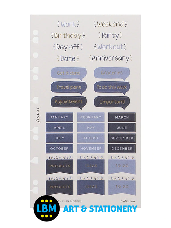 Filofax - Indigo Assorted Stickers Personal A5 Multifit Refill 132761 - LBM Art & Stationery Store